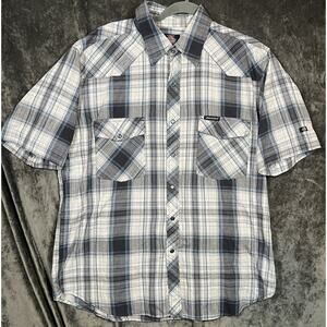 Dickies Plaid Short Sleeve Button Up Shirt Men’s XL Workwear Gray Blue